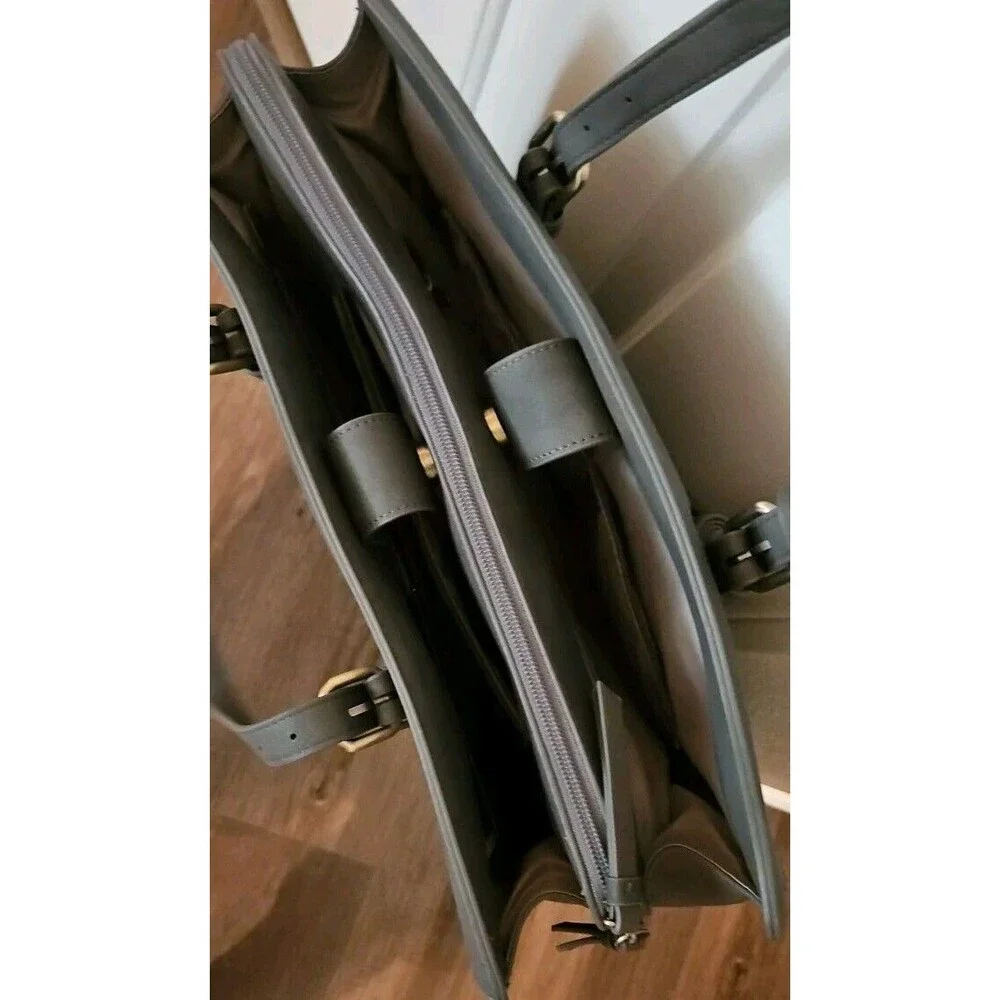 Laptop Bag Briefcase For Women Work Tote Leather Purse Gray Lots Of Pockets - Picture 3 of 16